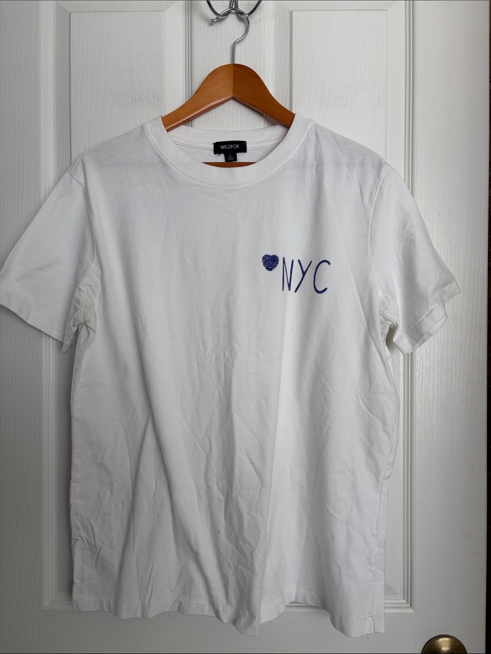 Wildfox White Tee with Navy 'NYC' Beaded Heart Graphic